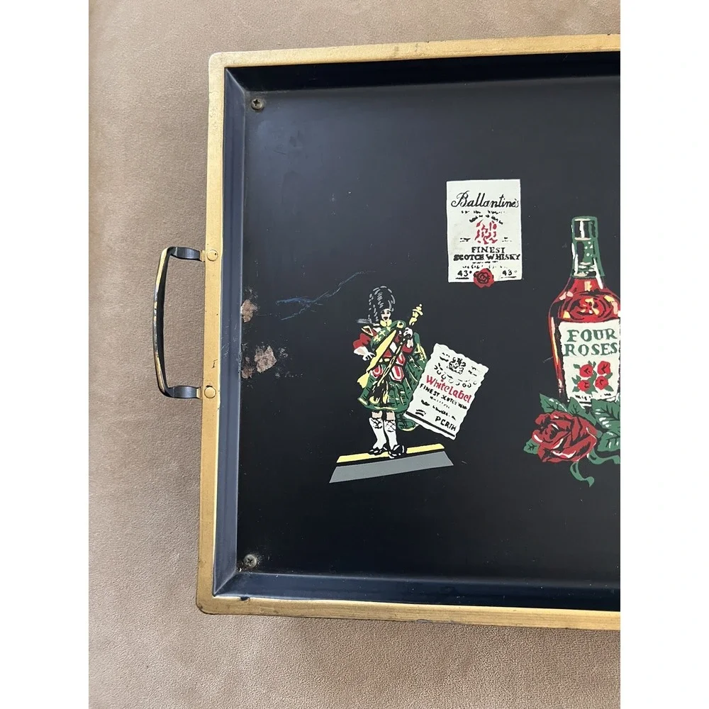 Vintage Johnnie Walker Four Roses Scotch Liquor Advertising Serving Tray Musical